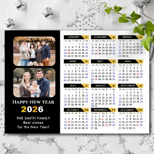 Modern 2026-kalender 2 Photo Black Guld Magnetic