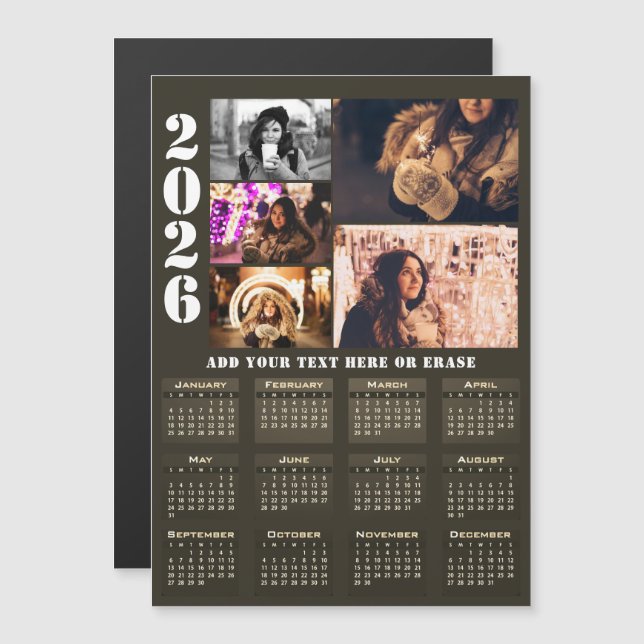 Modern 2026-kalender 5 Foto Collage Magnetkort (Fram/baksida)