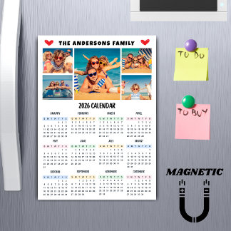 Modern 2026 kalender anpassad fotokollage magnet