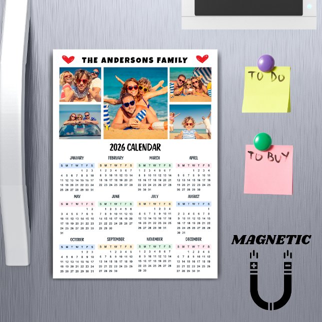 Modern 2026 kalender anpassad fotokollage magnet (Skapare uppladdad)
