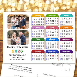 Modern 2026-kalender - enkel familjefärgad helg vykort