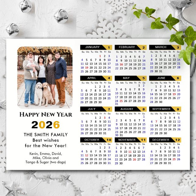 Modern 2026-kalender, foto Black Guld Magnetic (Skapare uppladdad)