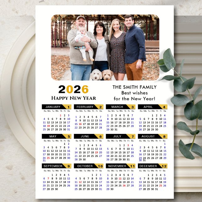 Modern 2026-kalender, foto Black Guld Magnetic (Skapare uppladdad)