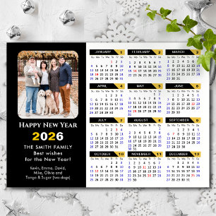 Modern 2026-kalender, foto Black Guld Magnetic