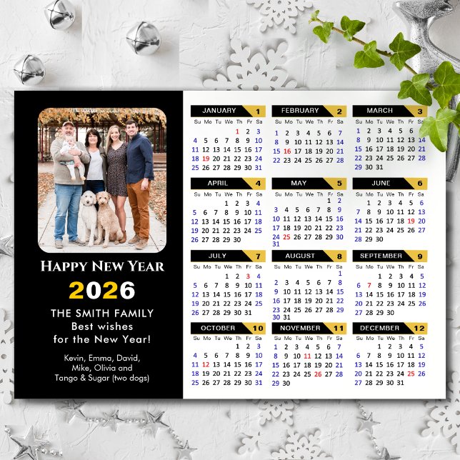 Modern 2026-kalender, foto Black Guld Magnetic (Skapare uppladdad)