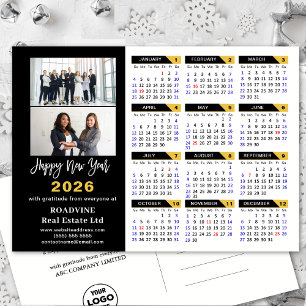 Modern 2026-kalender Guld Black Business 2-foto Helg Vykort