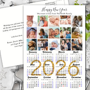 Modern 2026-kalender Guld-skript 15 fotokollage Helg Vykort