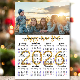 Modern 2026-kalender Guld-skript Enkel magnetbild