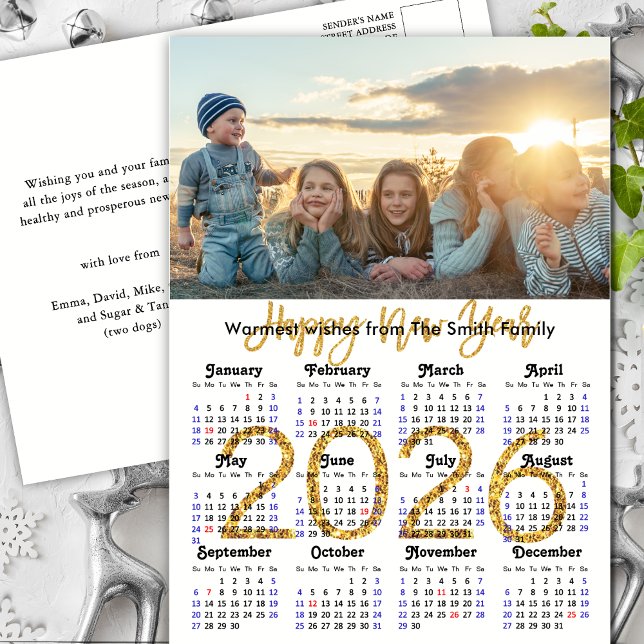 Modern 2026-kalender Guld-skript, fotominimalistis Helg Vykort (Skapare uppladdad)
