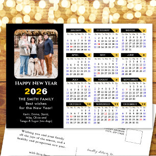 Modern 2026-kalender, Photo Black Guld-minimalisti Helg Vykort