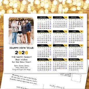Modern 2026-kalender, Photo Black Guld-minimalisti Helg Vykort