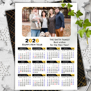 Modern 2026-kalender, Photo Black Guld-minimalisti Julkort