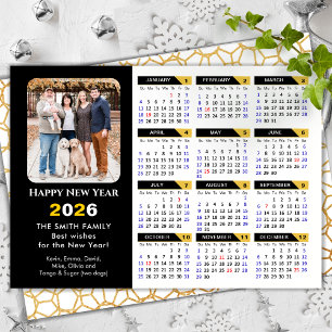 Modern 2026-kalender, Photo Black Guld-minimalisti Julkort