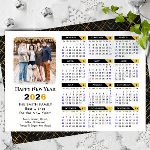 Modern 2026-kalender, Photo Black Guld-minimalisti Julkort
