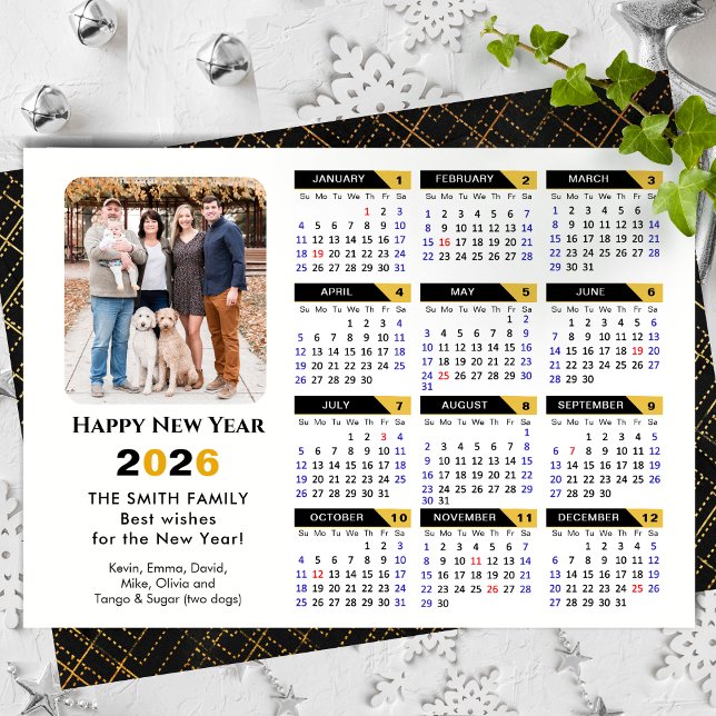 Modern 2026-kalender, Photo Black Guld-minimalisti Julkort (Skapare uppladdad)
