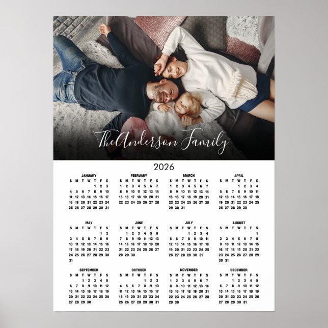 Modern 2026 Kalendern Familjefoto Poster (Framsidan)