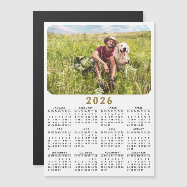 Modern 2026 Magnetic Photo Calendar Black White (Fram/baksida)