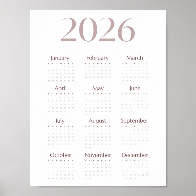 Modern 2026 Minimalistisk Enkel Kalendarium Poster (Framsidan)