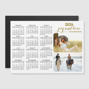 Modern 2026 Photo Calendar Magnet Black White Guld