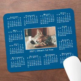 Modern 2027-kalender Ditt fotonamn på blå Musmatta