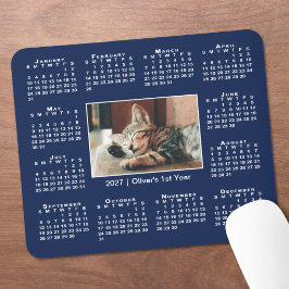 Modern 2027 kalender Ditt fotonamn på marinblå Musmatta