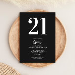 Modern 21:a födelsedag med svart och vitt minimalt inbjudningar<br><div class="desc">En enkel,  modern 21:a födelsedagsinbjudan med elegantens typografi och minimalistisk design i svart och vitt färg.</div>