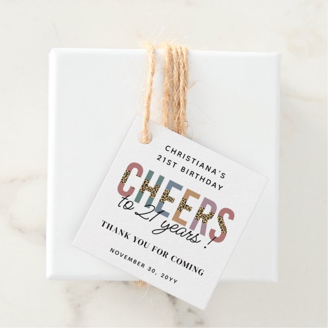Modern 21:a födelsedag Party Leopard Skriv ut Gåvor Etiketter (På plats)