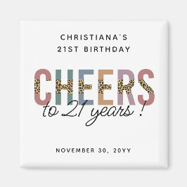 Modern 21:a födelsedag Party Leopard Skriv ut Magnet