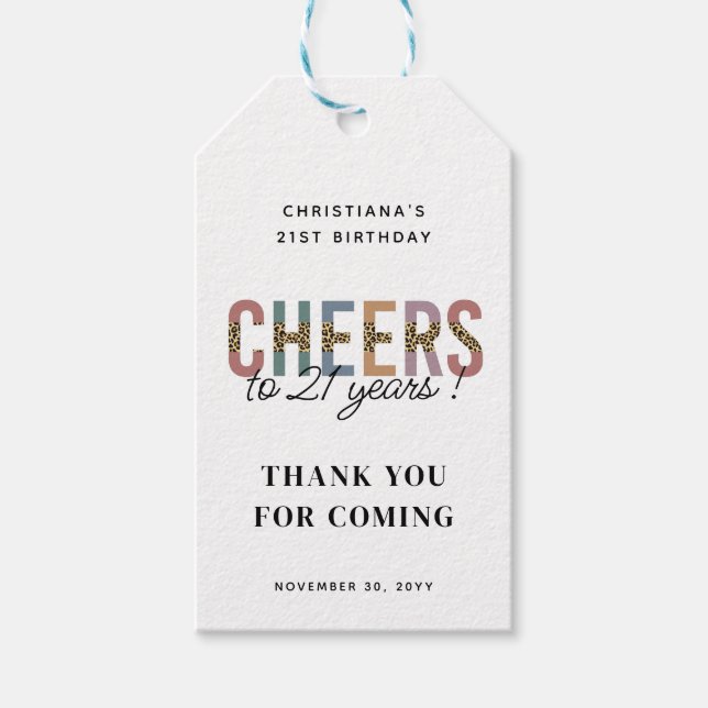 Modern 21:a födelsedag Party Leopard Skriv ut Presentetikett (Framsidan)