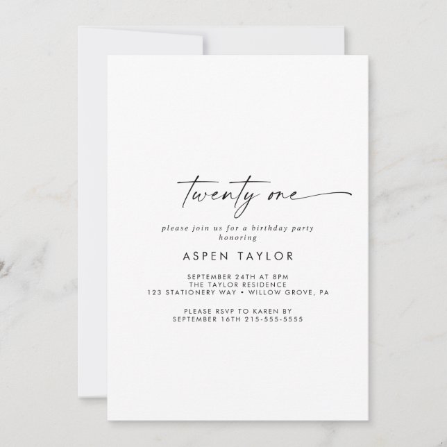 Modern 21:a födelsedagsbjudan-inbjudan inbjudningar (Framsida)