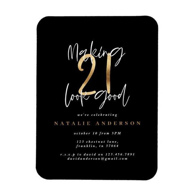 Modern 21:a födelsens typografi svart och guld magnet (Vertikal)