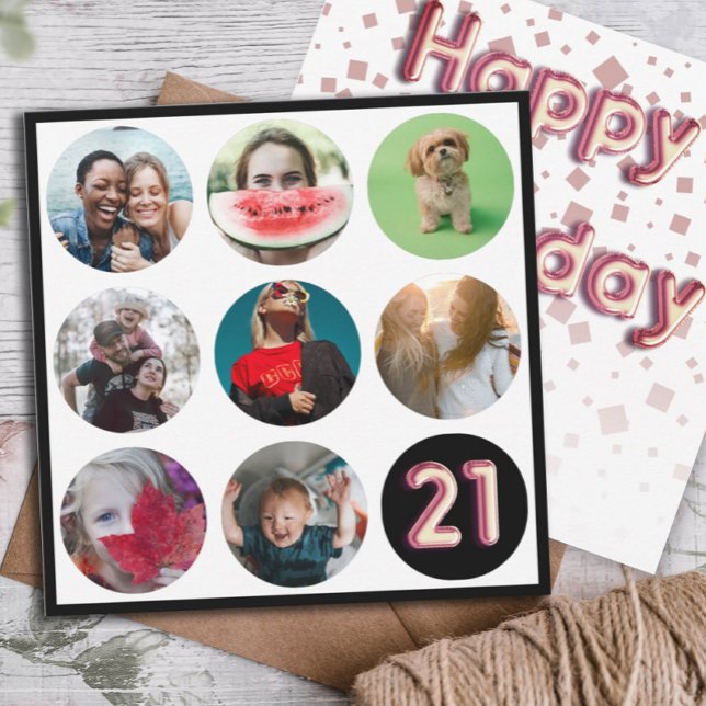 Modern 21-års födelsedags fotokollage och ballongt julkort (Skapare uppladdad)