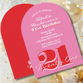 Modern 21-årsdag Rosa Röd Fet Typografi Inbjudningar