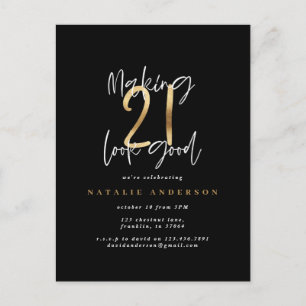 Modern 21-årsdag typografi svart och guld vykort