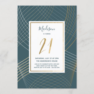 Modern 21st födelsedag för kricka och för guld inbjudningar