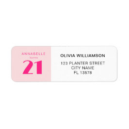 Modern 21st Tjugoförsta Rosa Födelsedagsfest Returadress Etikett