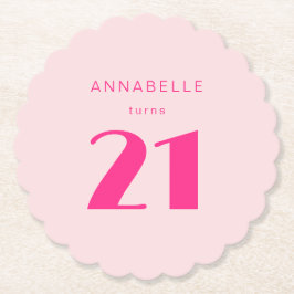 Modern 21st Tjugoförsta Rosa Födelsedagsfest Underlägg Papper