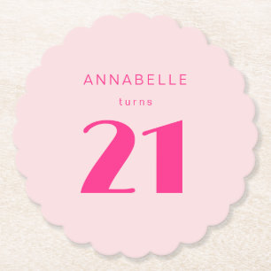 Modern 21st Tjugoförsta Rosa Födelsedagsfest Underlägg Papper