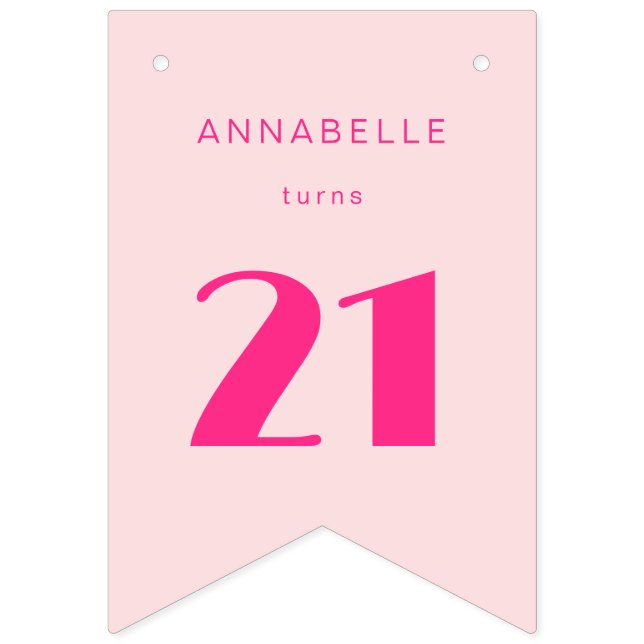 Modern 21st Tjugoförsta Rosa Födelsedagsfest Vimplar (Första flaggan)
