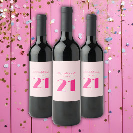 Modern 21st Tjugoförsta Rosa Födelsedagsfest Vinflaska Etikett