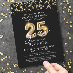Modern 25-årig klass Reunion Black Guld Streamers Inbjudningar