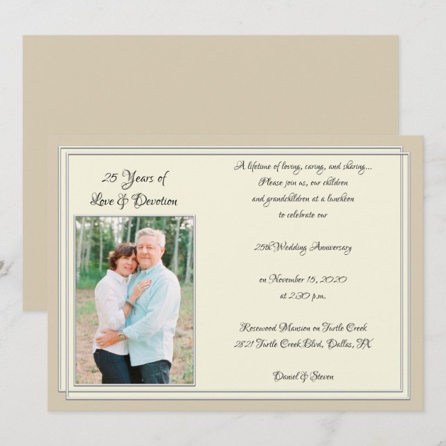 Modern 25-årsjubileum firande inbjudningar (Fram/baksida)