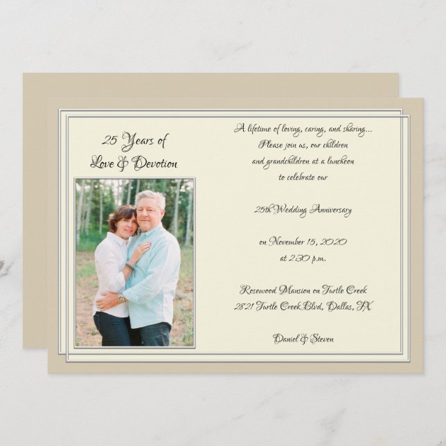 Modern 25-årsjubileumsfirande inbjudningar (Fram/baksida)