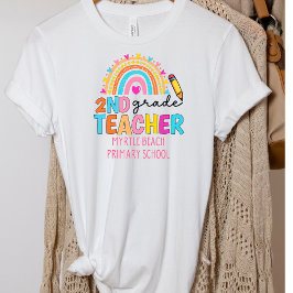 Modern 2:a Klass Rainbow Teacher School Namn T Shirt