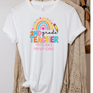 Modern 2:a Klass Rainbow Teacher School Namn T Shirt
