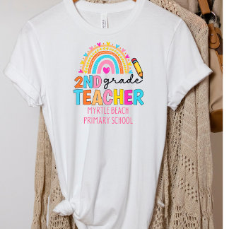 Modern 2:a Klass Rainbow Teacher School Namn T Shirt