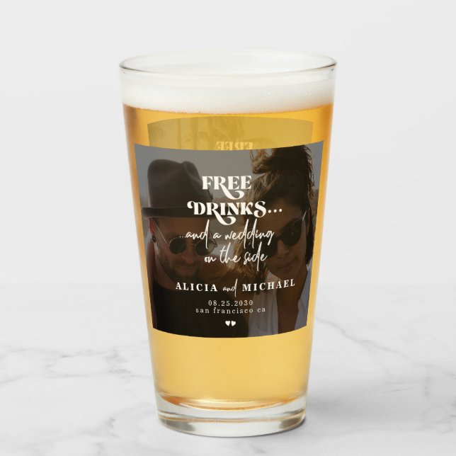 Modern 2 bilder gratis drycker bröllop spara datum glaskopp (Framsida fylld)