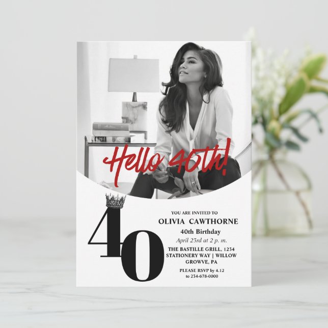 Modern 2 foto, 40:e födelsedagsvit svart inbjudningar (Stående Fram)