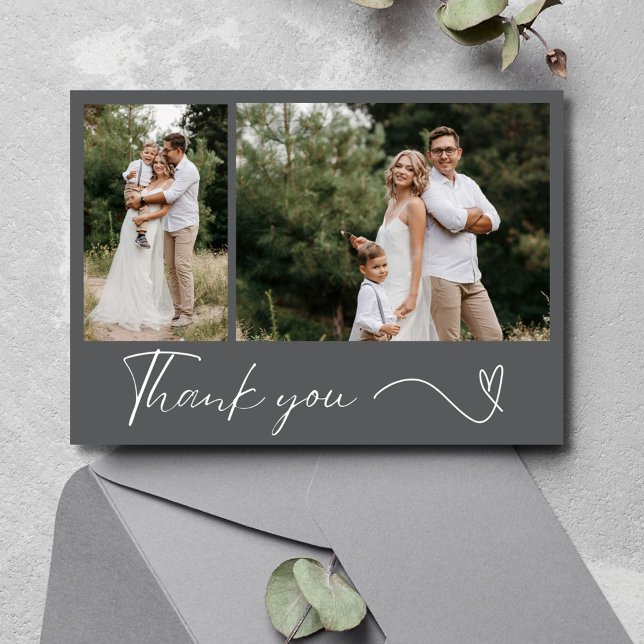 Modern 2-foto-Bröllop-tackkort Tack Kort (Modern 2 Photo Wedding Thank You Card)