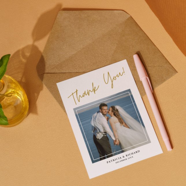 Modern 2-foto-Dubbla vid sidan om Bröllop Tack (double sided wedding thank you cards with pixtures)